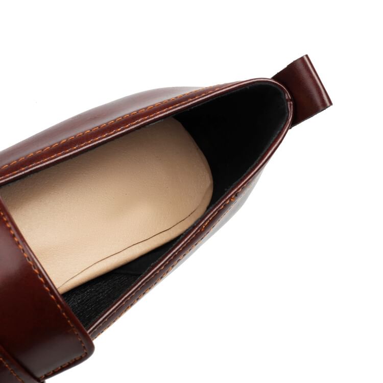 Faux Loafers Chunky Leather Heel Penny