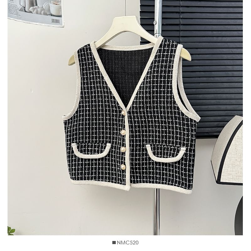 V-Neck Tweed Vest in 7 Colors