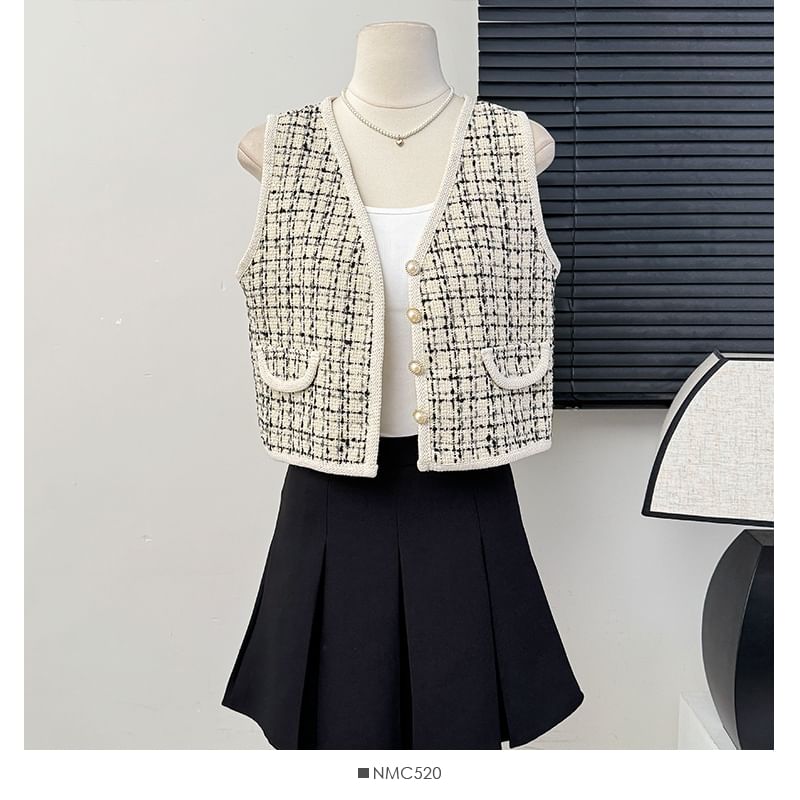 V-Neck Tweed Vest in 7 Colors