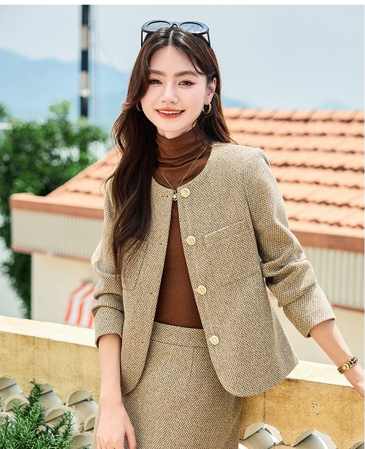 Button-Up Tweed Jacket / High Waist Maxi Skirt / Set