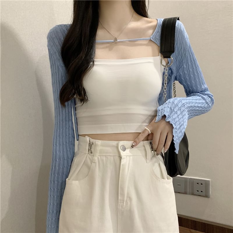 Cable Knit Cropped Solid Cardigan