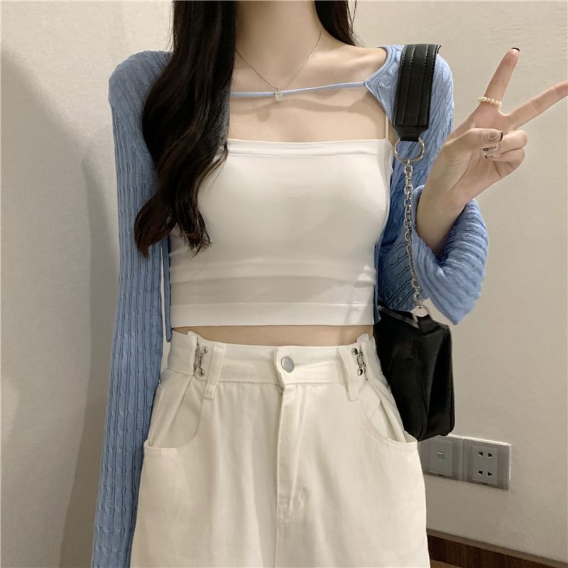 Cable Knit Cropped Solid Cardigan