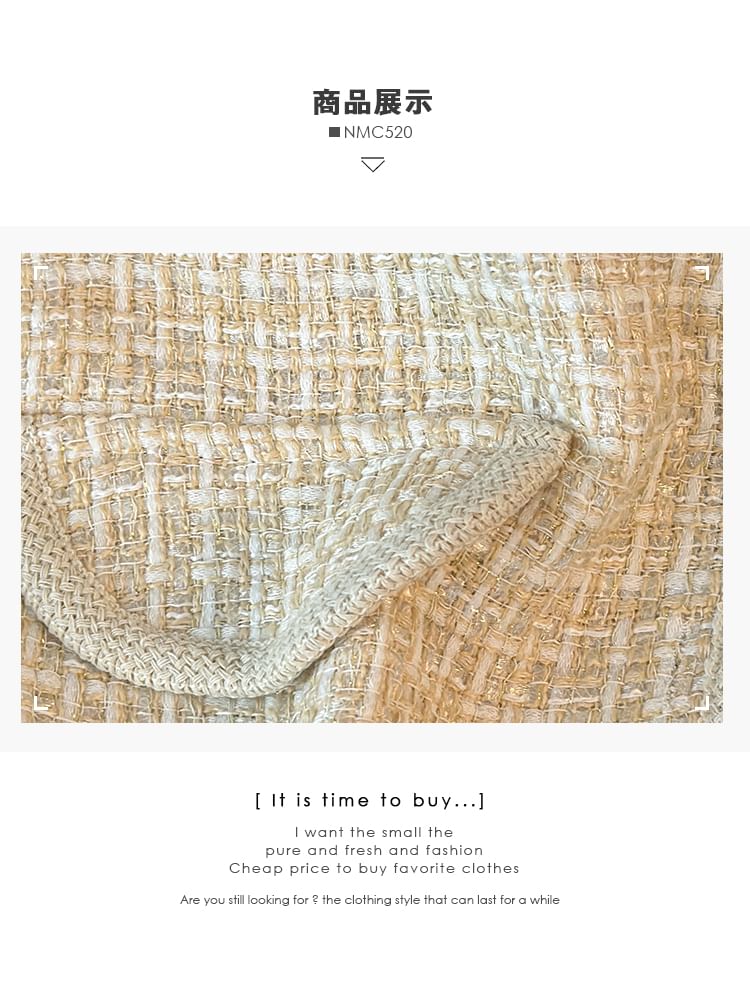 Short-Sleeve Round-Neck Tweed Jacket in 6 Colors