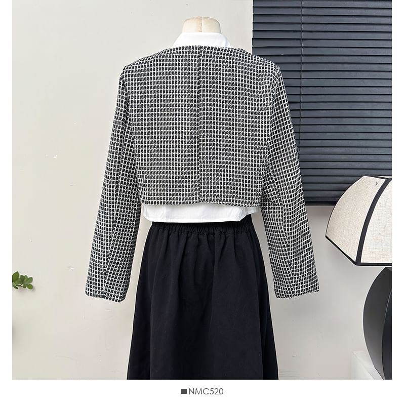 Set: Square-Neck Tweed Jacket + Sleeveless Crop Shirt