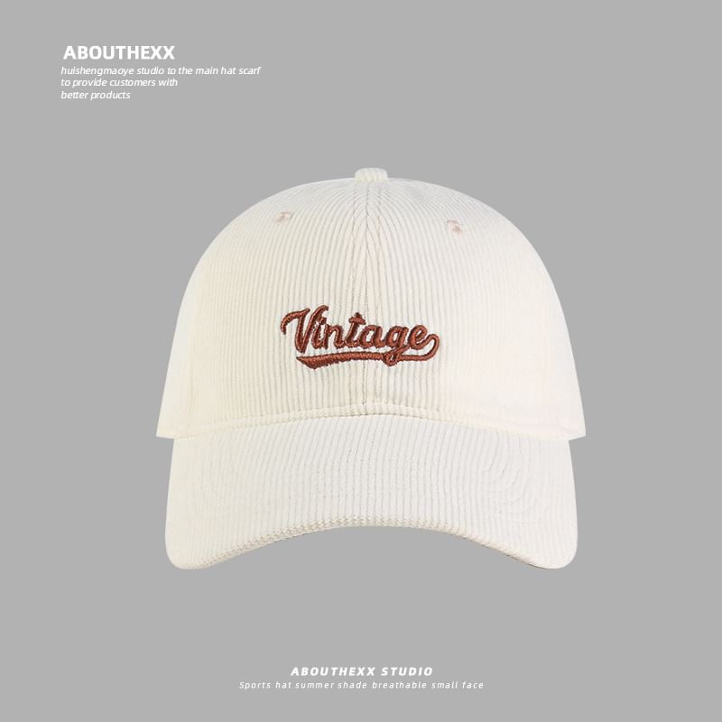 Embroidered Cap Corduroy Baseball Lettering