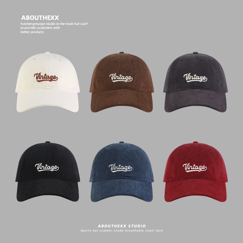 Embroidered Cap Corduroy Baseball Lettering