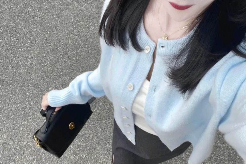 Round Neck Solid Button-Front Cardigan