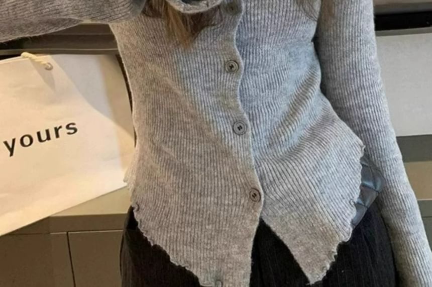Ruffle Trim V-Neck Button-Front Cardigan