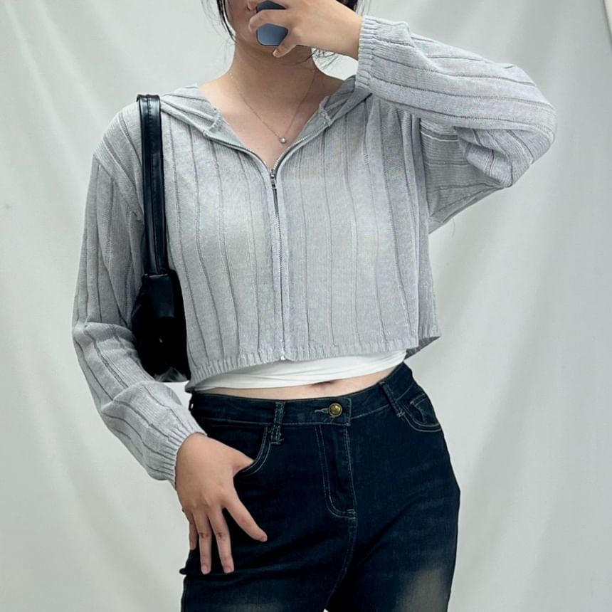 Hooded Cropped Zip-Front Cardigan