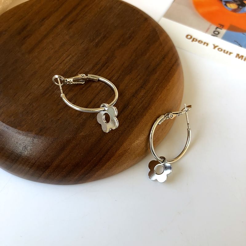 Silver Floral Earring Sterling Hoop