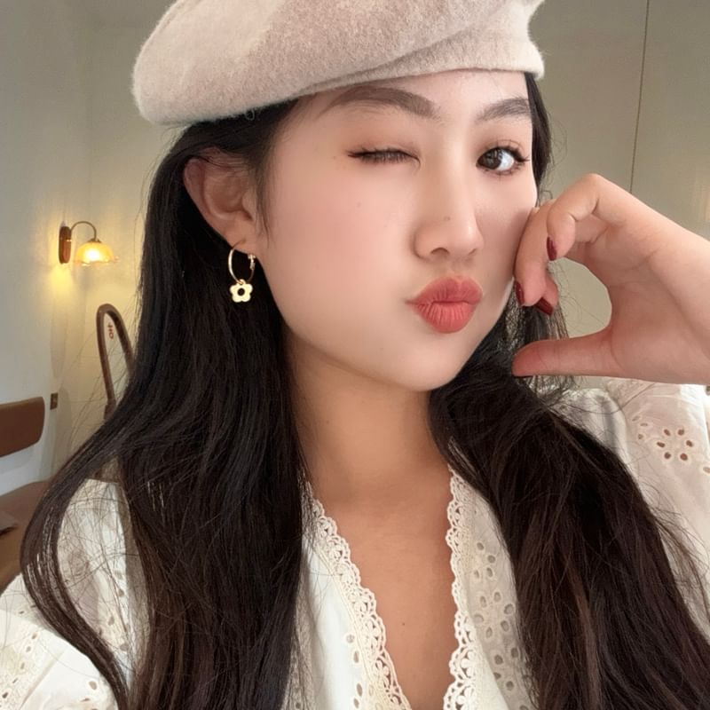 Silver Floral Earring Sterling Hoop