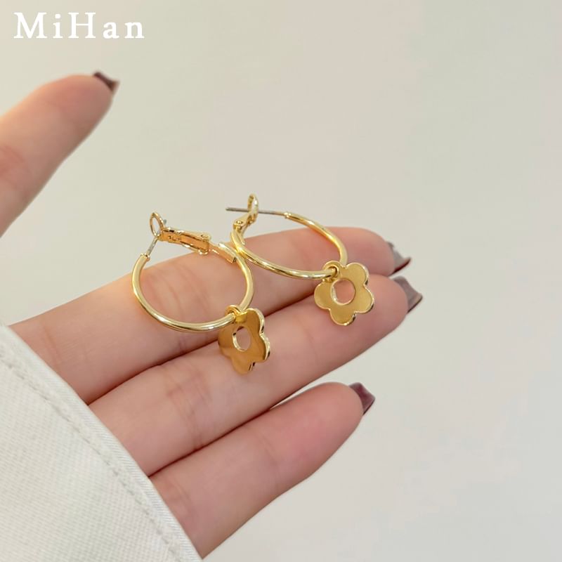 Silver Floral Earring Sterling Hoop