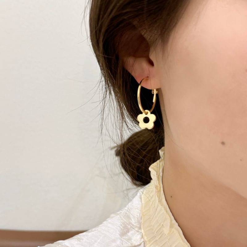 Silver Floral Earring Sterling Hoop