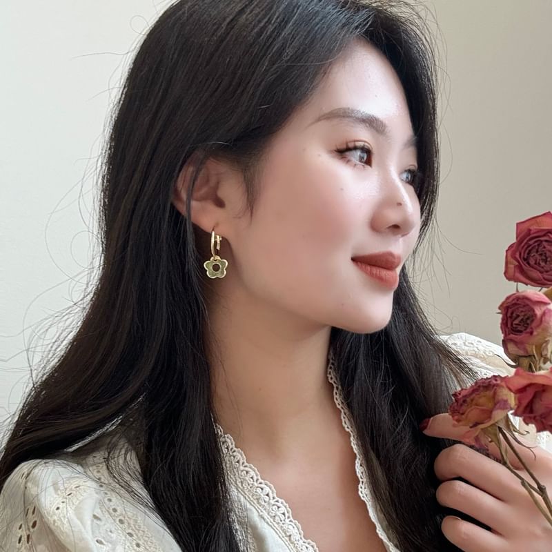 Silver Floral Earring Sterling Hoop