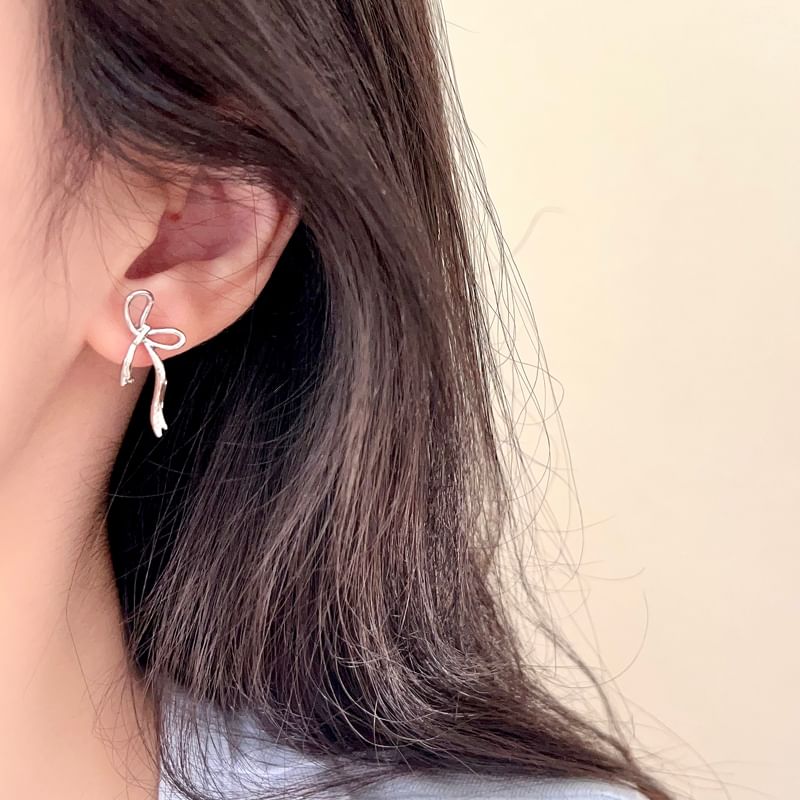 Ribbon Earring Stud Silver Sterling