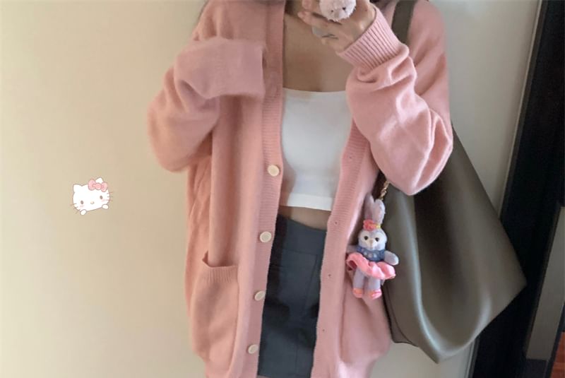 Simple V-Neck Solid Knit Cardigan