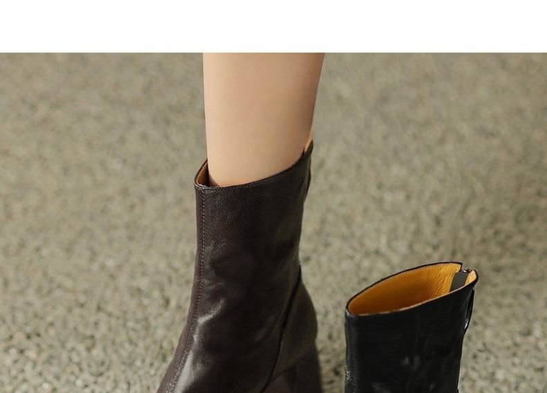 Short Boots Toe Zip Square Block Heel