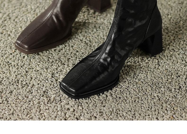 Short Boots Toe Zip Square Block Heel