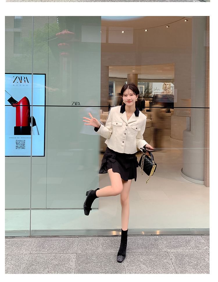 Glitter Bow Square Heel Boots Block Sock Toe Short