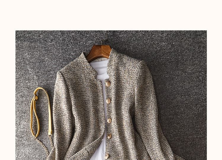 Stand Collar Tweed Button Jacket