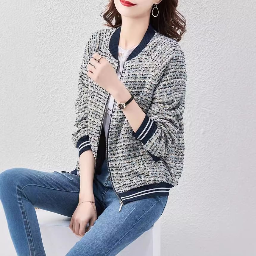 Striped Tweed Zip Jacket