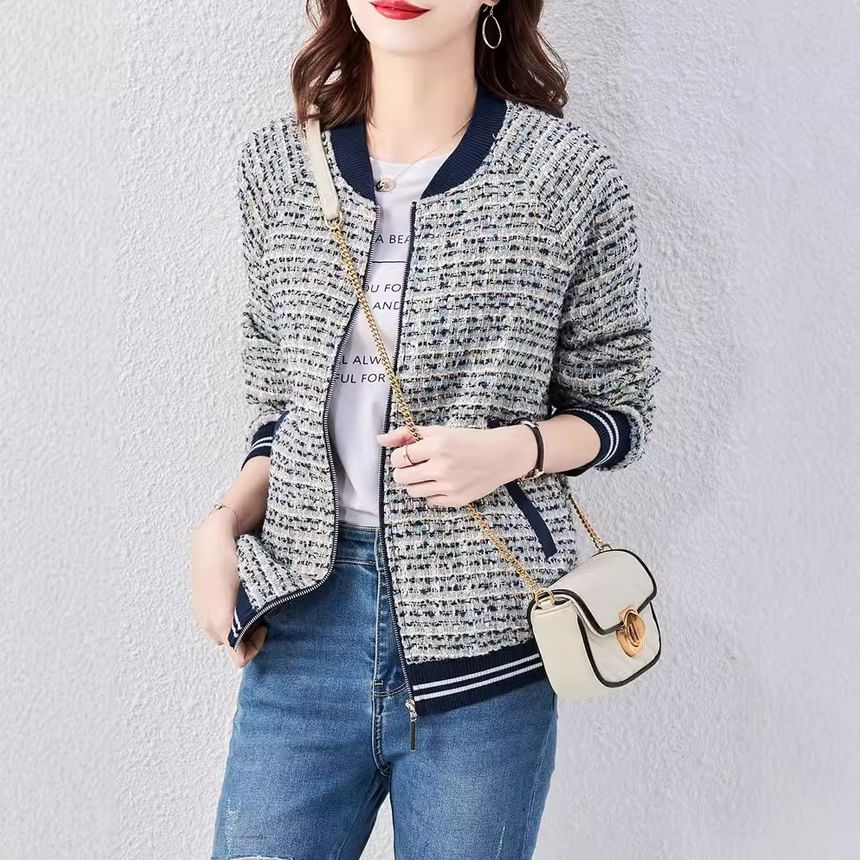 Striped Tweed Zip Jacket