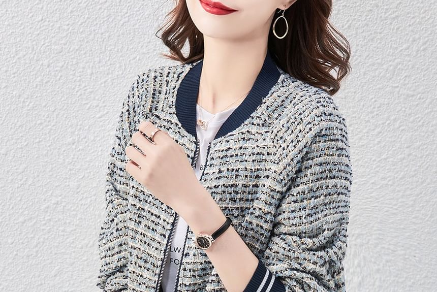 Striped Tweed Zip Jacket