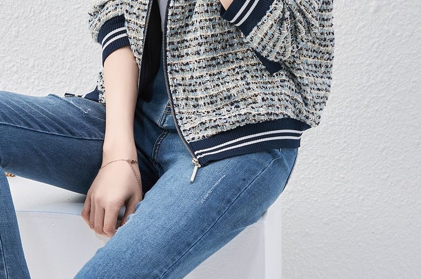 Striped Tweed Zip Jacket