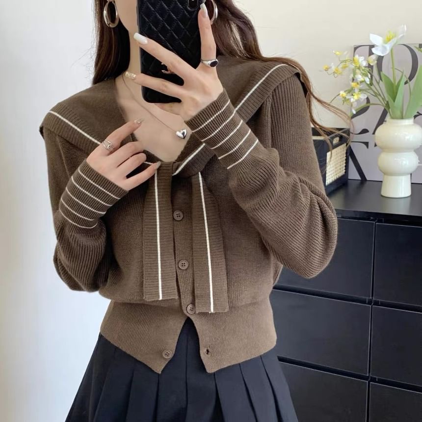 Matching V-Neck Striped Cardigan and Shawl Set