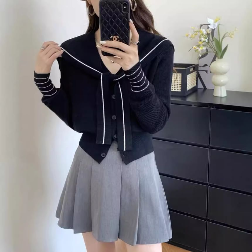 Matching V-Neck Striped Cardigan and Shawl Set