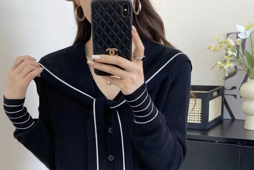 Matching V-Neck Striped Cardigan and Shawl Set