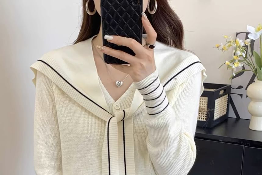 Matching V-Neck Striped Cardigan and Shawl Set