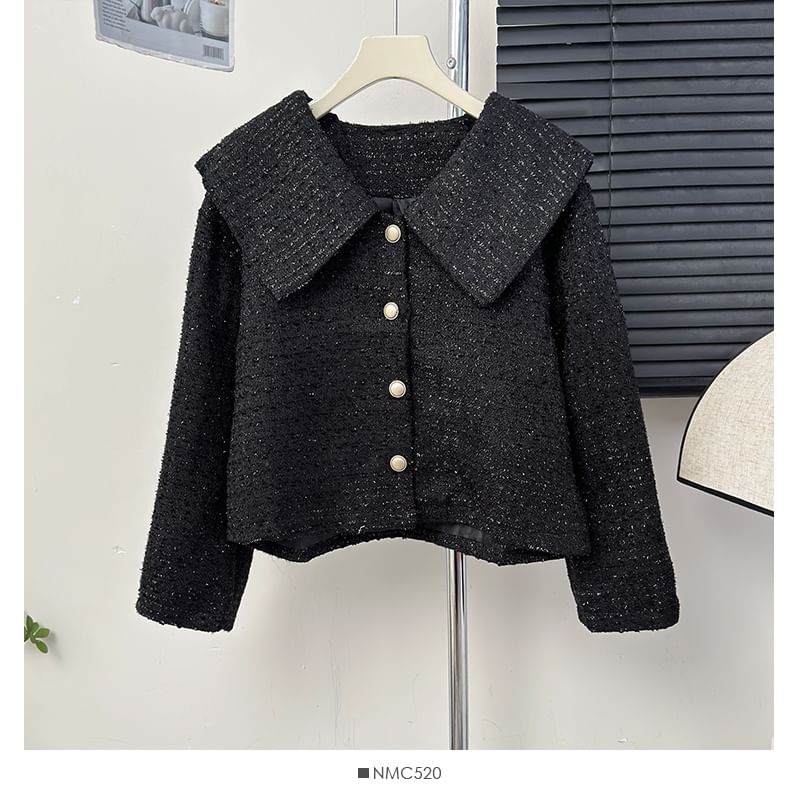 Sailor-Collar Tweed Jacket