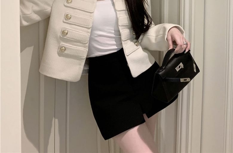 Long Sleeve Round Neck Cropped Tweed Jacket