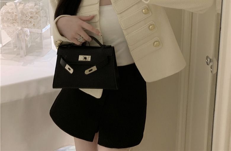 Long Sleeve Round Neck Cropped Tweed Jacket