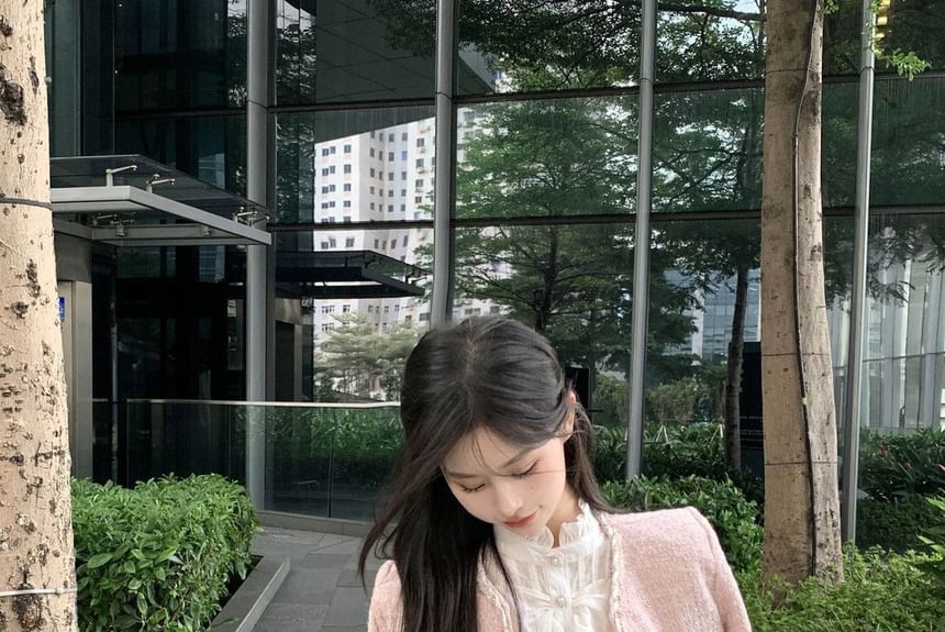 Round Neck Tweed Cropped Jacket