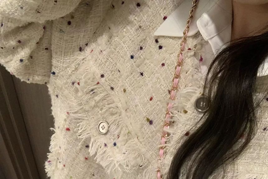 Long Sleeve Melange Tweed Tassel Jacket
