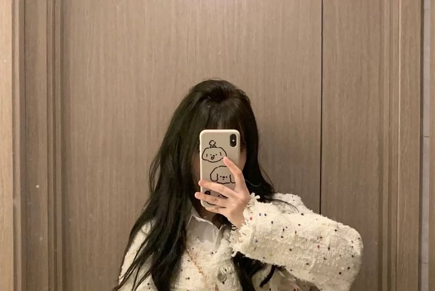 Long Sleeve Melange Tweed Tassel Jacket