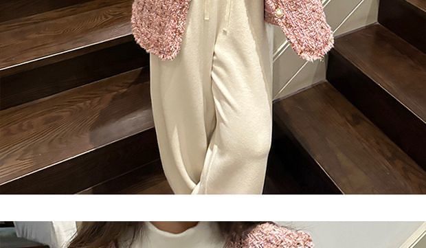 Long Sleeve Pearl Button Tweed Blazer