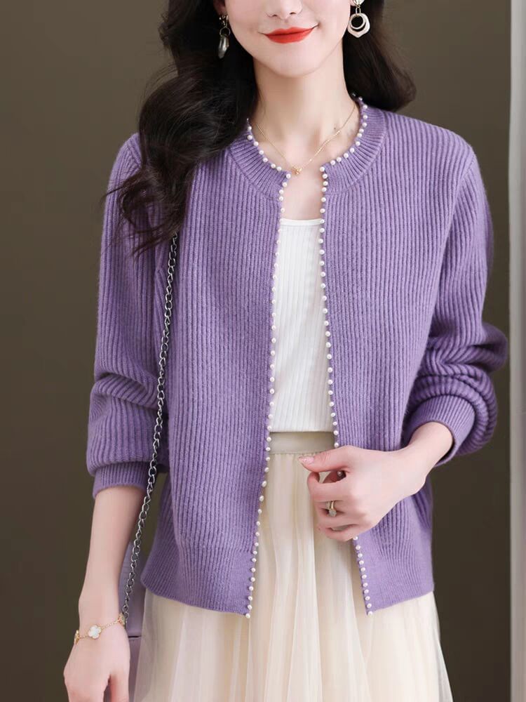 Beaded Open Front Knit Cardigan