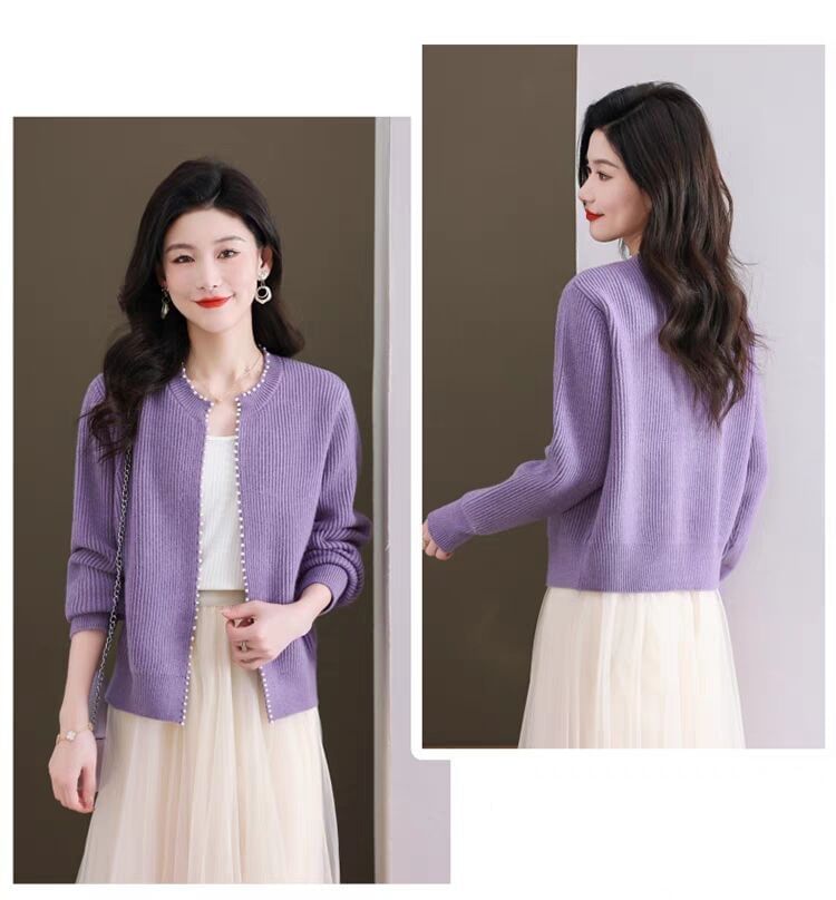 Beaded Open Front Knit Cardigan