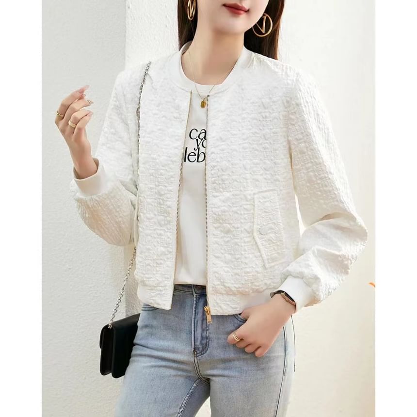 V-Neck Zip-Up Tweed Jacket