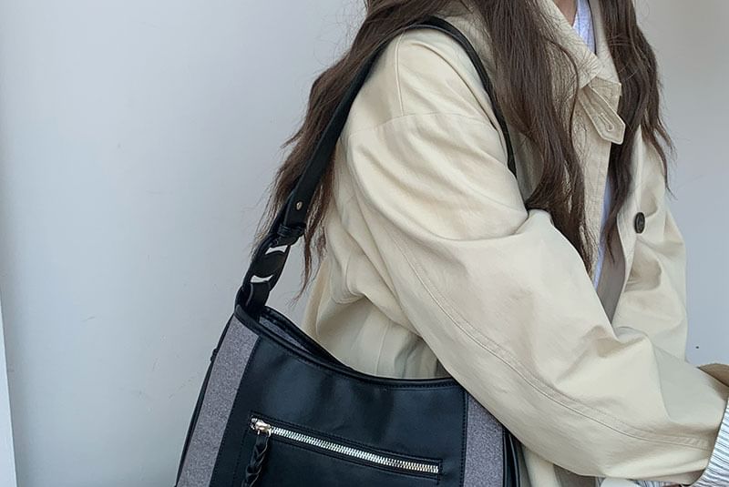 Faux Leather Shoulder Zip Bag Panel