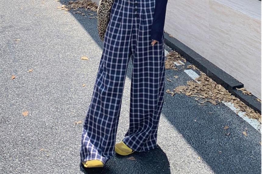 High Waist Plaid Baggy Pants, Solid Cardigan, Crop Camisole Top Set
