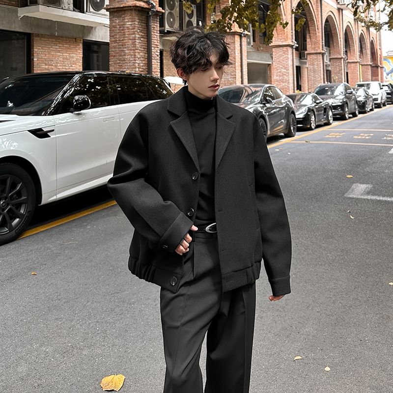 Lapel Collar Button-Up Plain Blazer