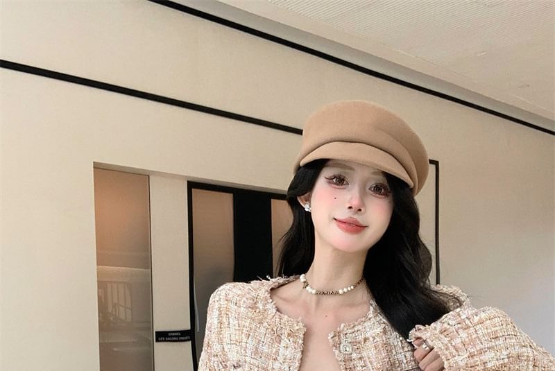 Round Neck Tweed Cropped Button Jacket