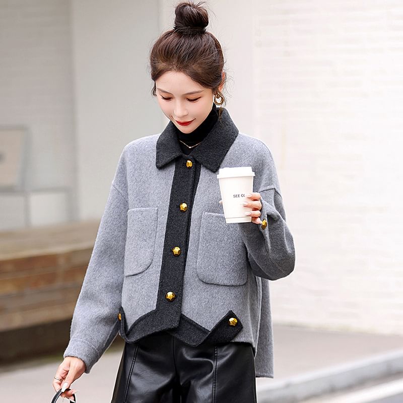 Collar Two Tone Button Jacket