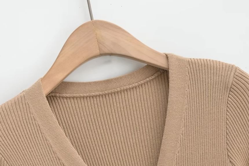 Button-Front Solid Long Knit Cardigan