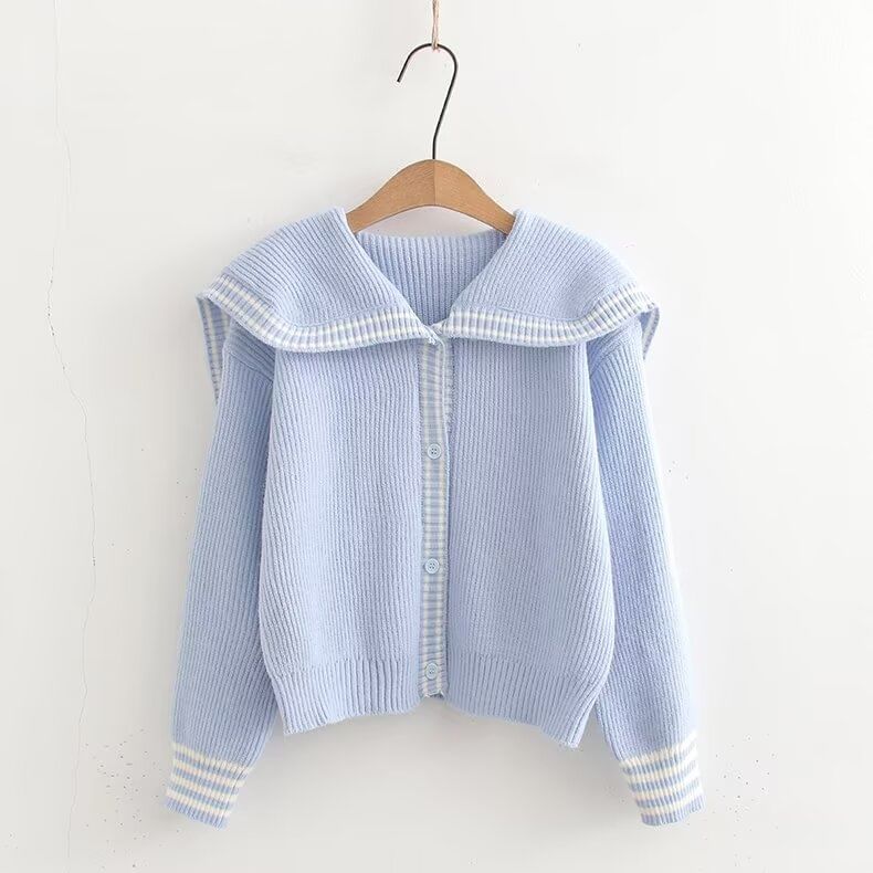 Collared Long Sleeve Striped Trim Button Crop Jacket