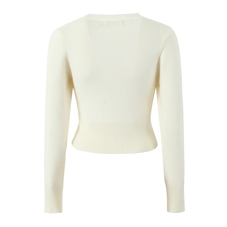 V-Neck Solid Button Crop Cardigan and High Waist Mini Pencil Skirt Set